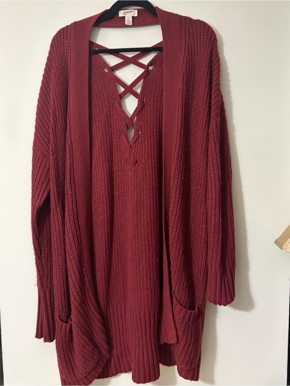 Arizona Jean Company Burgundy Lace-Up Open Front Cardigan
